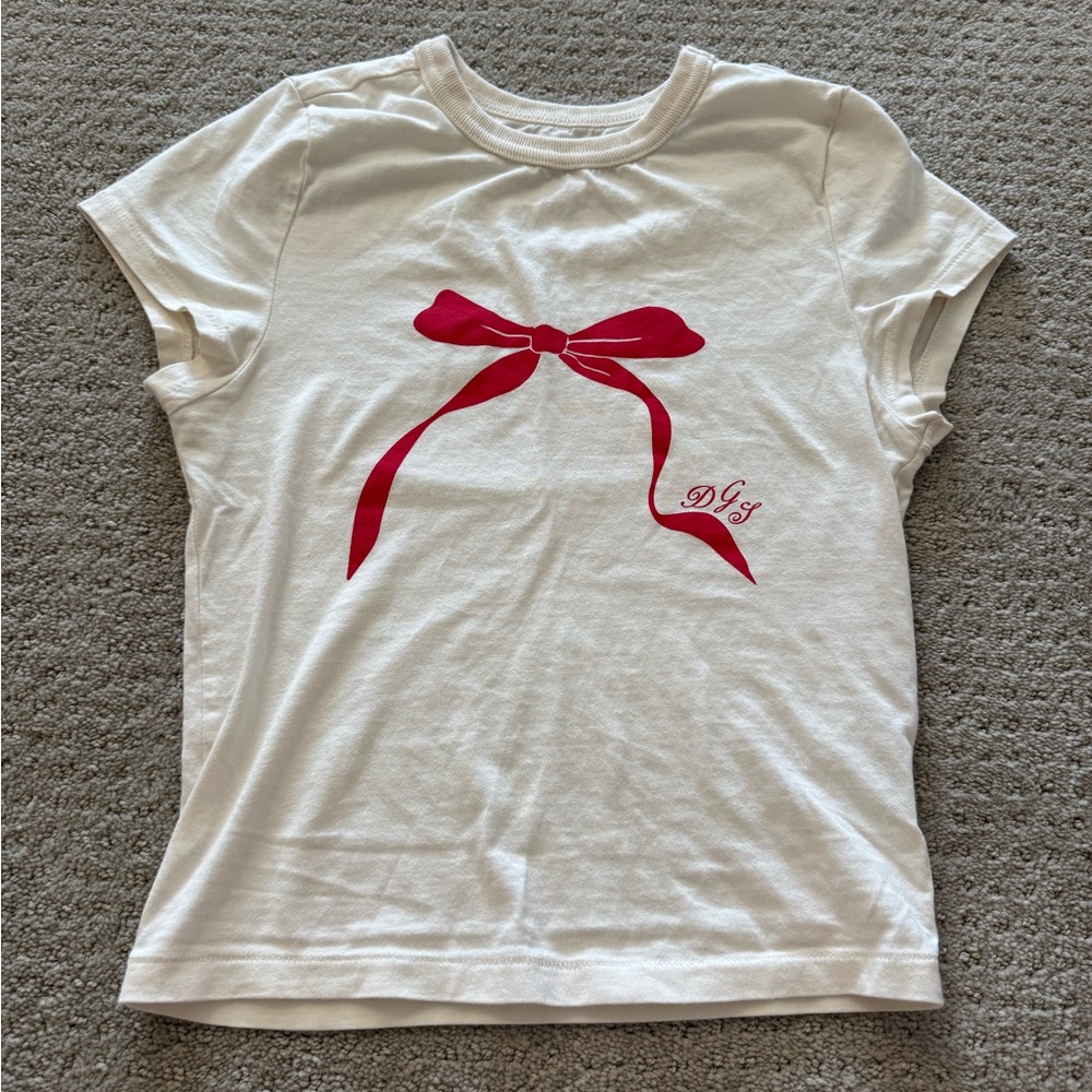 White Short Sleeve Tee with Red Bow by D&G